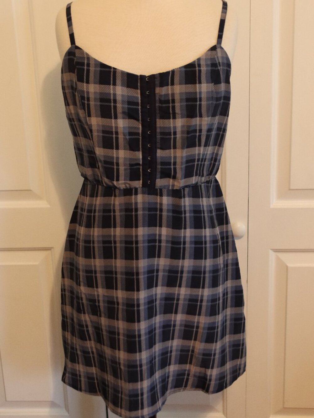 Lily Rose Plaid Adjustable Spaghetti Strap Dress Hook and Eye Bodice Jr Sz Large